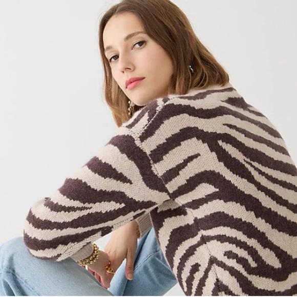 J. Crew Ribbed V-neck Wool Blend Zebra Stripe Knit Cardigan Size M Button Front - Picture 2 of 16